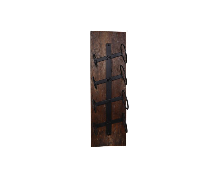 Wijnrek 4 flessen - 20x14x65 - Bruin/zwart - Oud hout/metaal