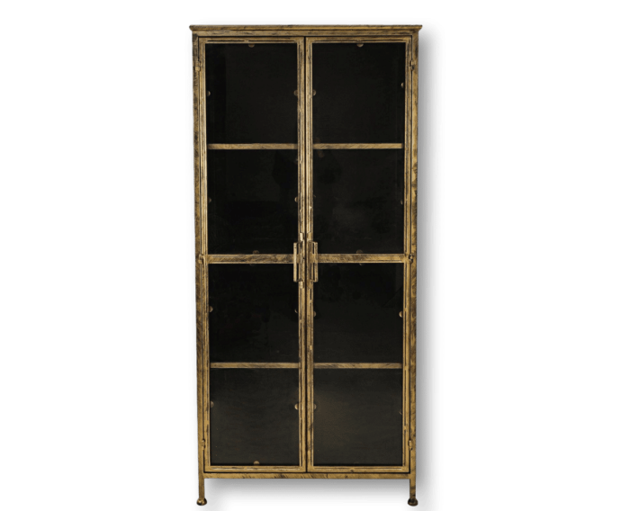 Vitrinekast Fletcher - 80x40x180 - Antique Gold - Metaal/glas