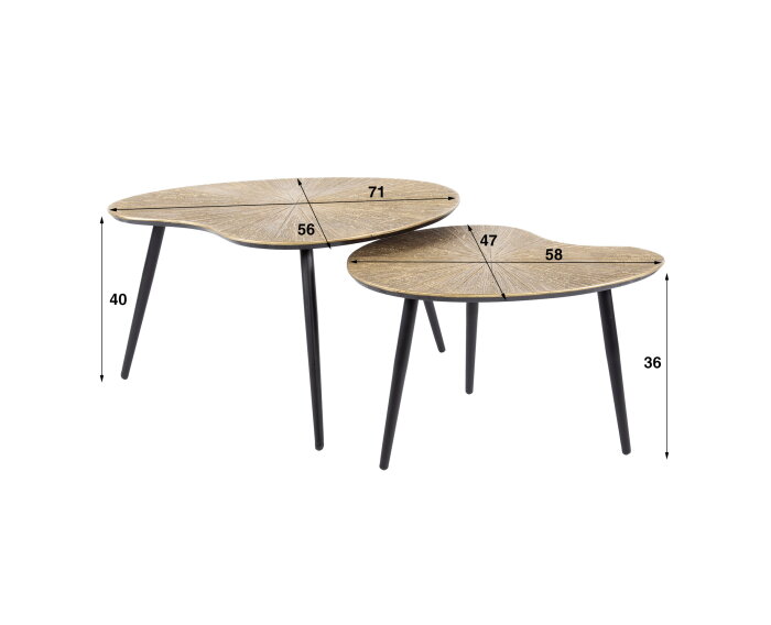 Salontafel Aurelia set van 2 niervormig metaal - goud