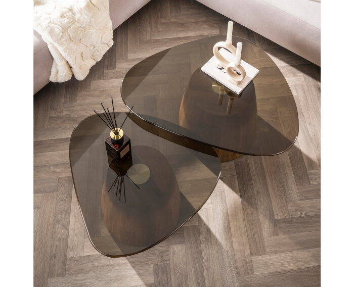 Salontafel Tinto driehoekig glas set van 2 - Brons glas