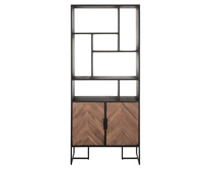 Bookcase Criss Cross, 2 doors, 7 open racks,185x80x40 cm, mixed wood