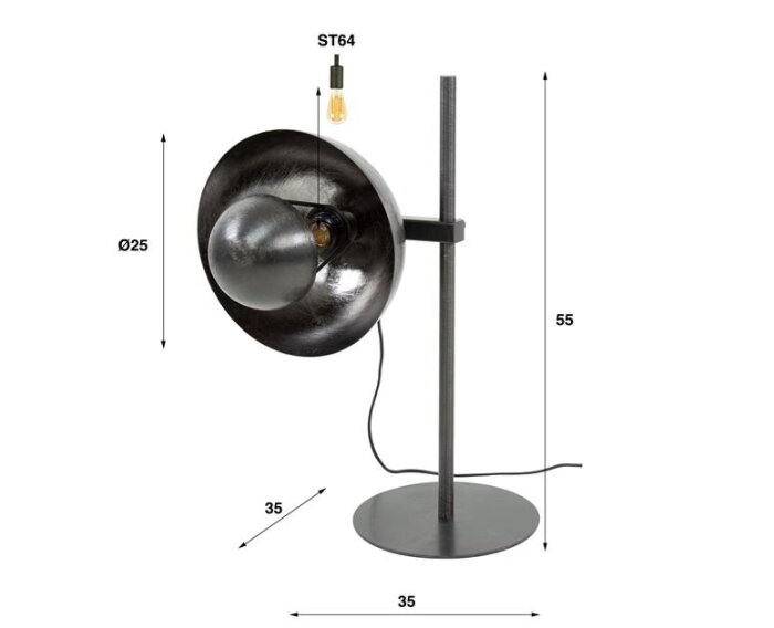 Tafellamp 1L adjust - Zwart nikkel