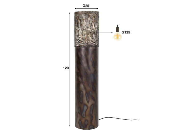 Vloerlamp &Oslash;25 cilinder 120cm - Zwart bruin