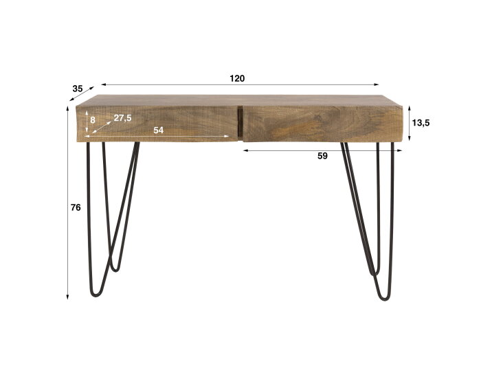 Hal-/kaptafel Ocean - Massief mango zand