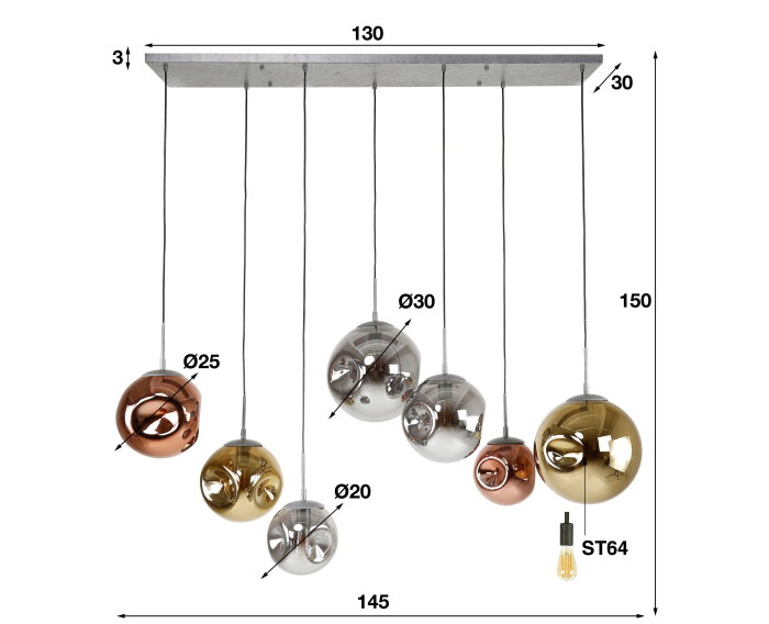 Hanglamp Stellar 7 lampen - Oud zilver