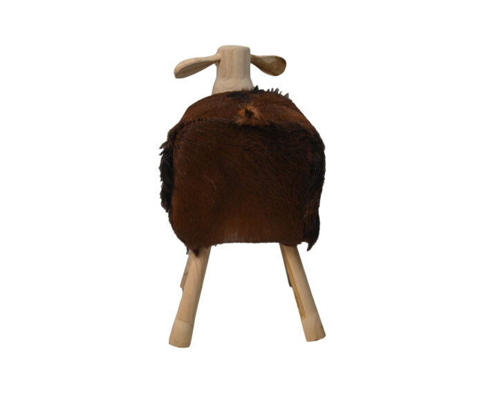 Schaap Shawn groot - 58x34x62 - Wit/bruin/naturel - Teak/geitenhuid