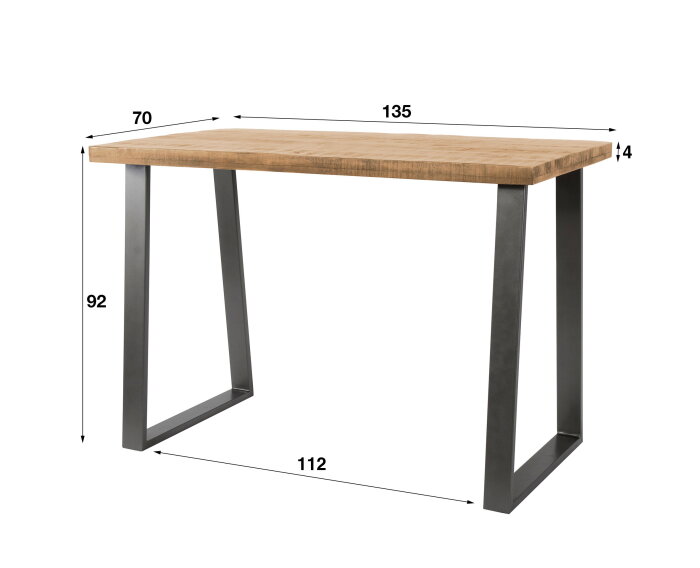Bartafel Trape massief mango 135x70cm - Naturel