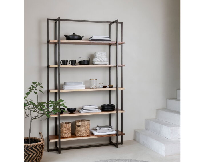 Bookrack Flare High, 5 open racks (Knock Down),220x130x40 cm, suar wood