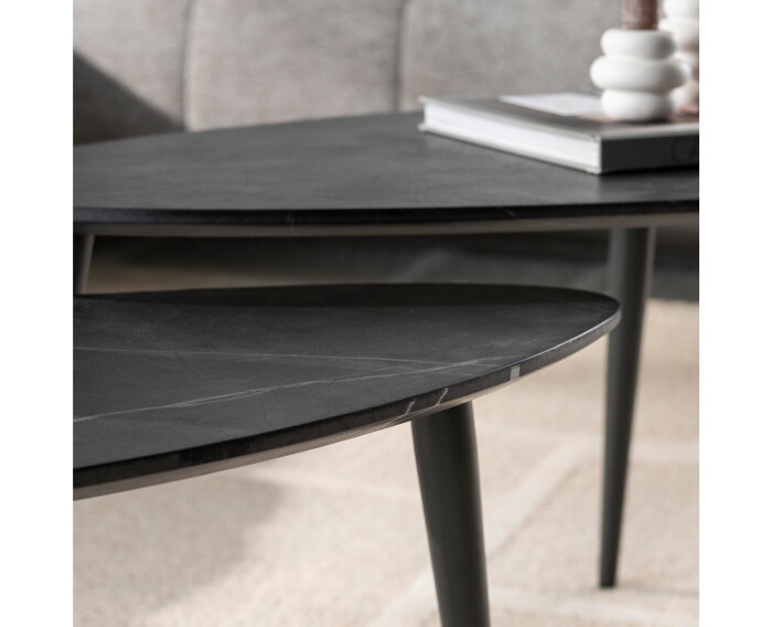 Salontafel Marquina set van 2 niervormig - marmerlook