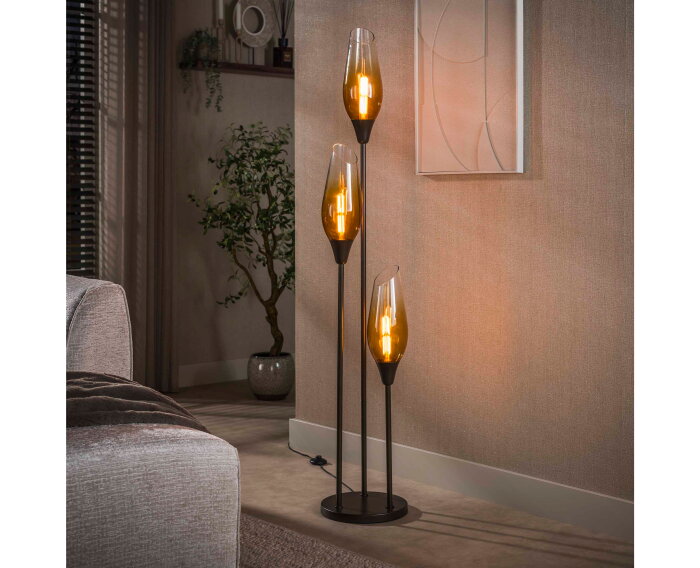 Vloerlamp Cocoon 3-lichts Shaded Sienna bruin &ndash; hotel chique design - 35x35x168 cm