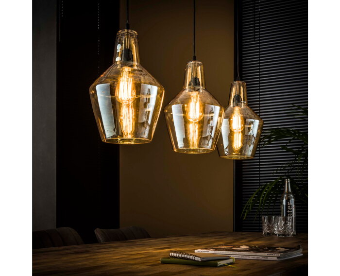Hanglamp Amber 3 lampen kegel - Oud zilver