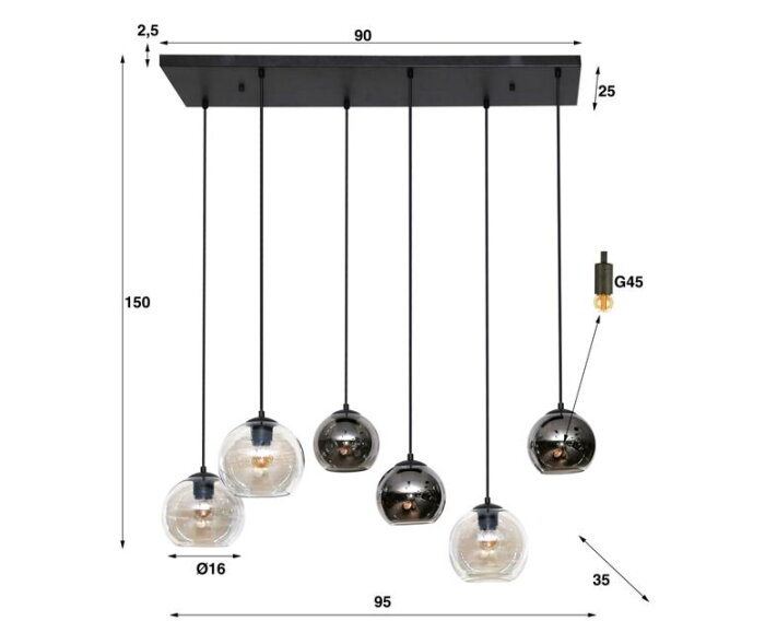 Hanglamp 4+3 bubbles bicolore - Artic zwart
