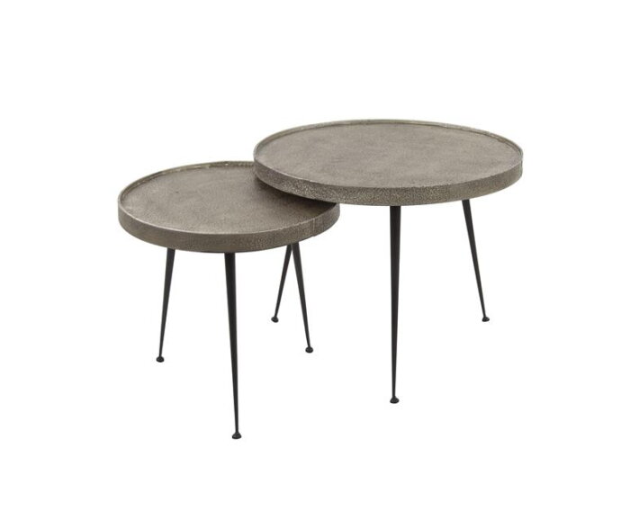 Salontafel set/2 rond print - Zilverkleurig gezandstraald