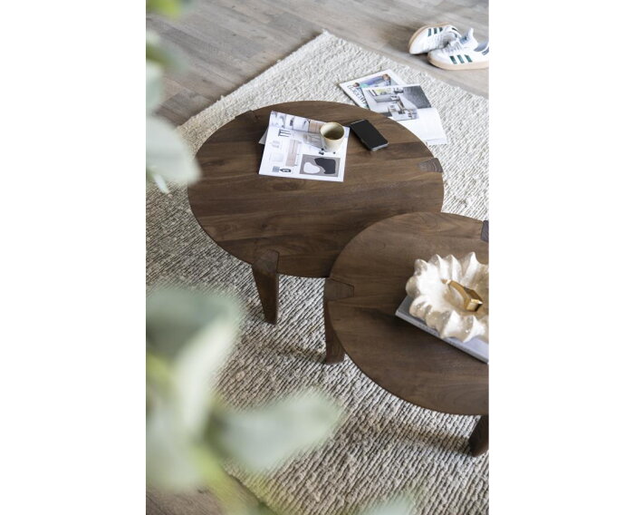 Eleonora Salontafel Davina rond mangohout 80x80cm - bruin