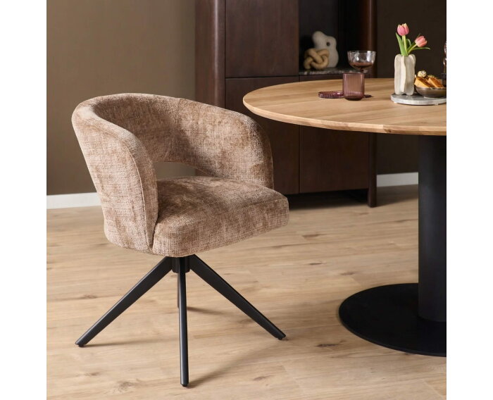 Eetkamerstoel Demi | Cinnamon | Poot Black | Met armleuning