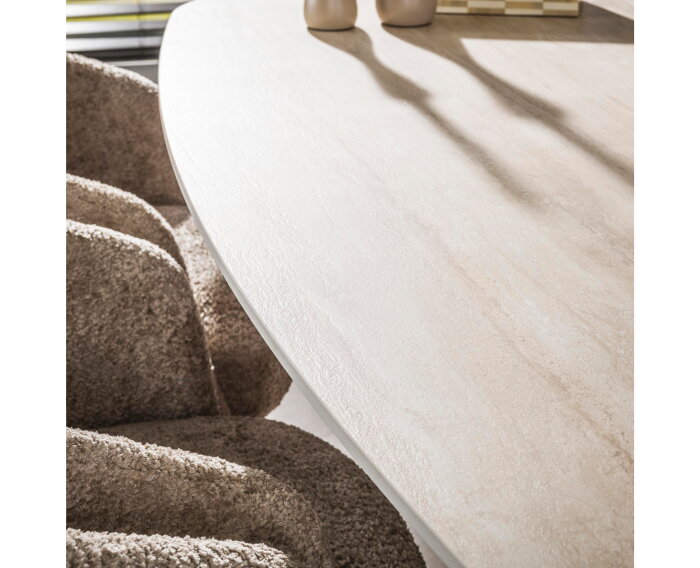 Eettafel Travertin keramiek 3d Deens ovaal 215x105 cm - Japandi - kolompoot