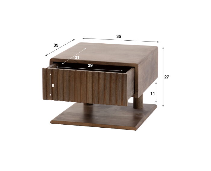 Nachtkastje 1L shelve Carve - Massief acacia drift brown