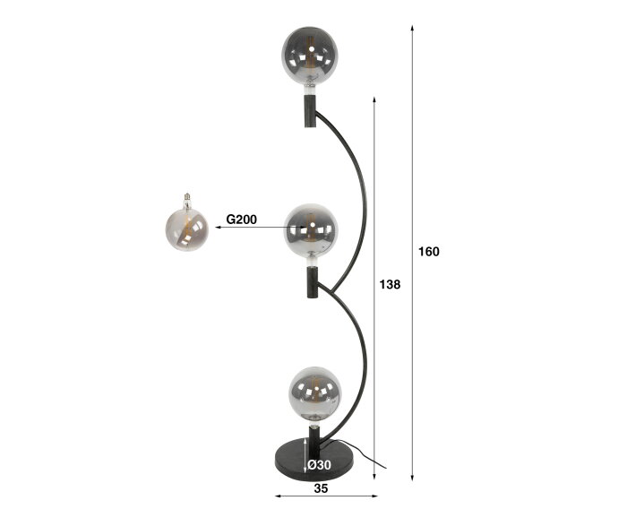 Vloerlamp Arcus 3L - Artic zwart
