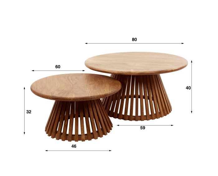 Salontafel Tweak cone rond set van 2 - mangohout - Naturel - 80x80x40 cm