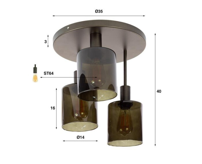 Plafondlamp 3L Bronza - Sienna brown
