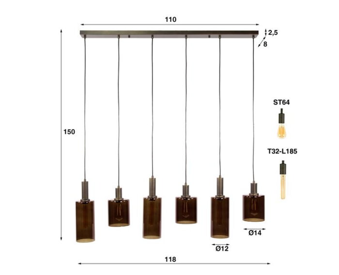 Hanglamp 6L Sepiora - Sienna brown