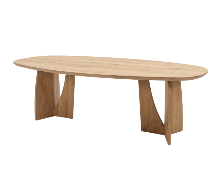 Eettafel Nina Deens ovaal massief eikenhout - Naturel - Japandi stijl - 200x100 cm