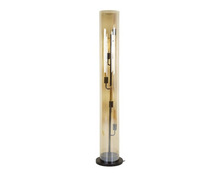 Vloerlamp 5L tube amber glas - Artic zwart