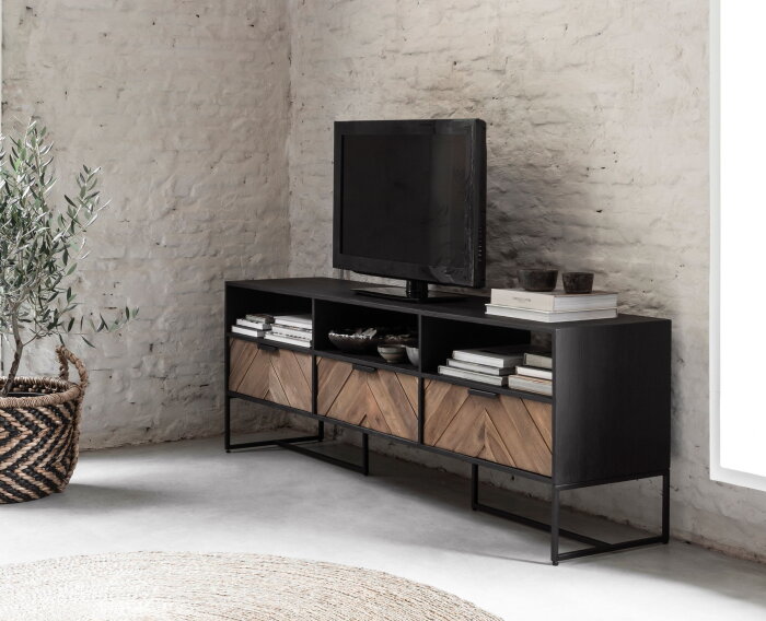 TV stand Criss Cross large, 3 drawers, 3 open racks,60x180x40 cm, mixed wood