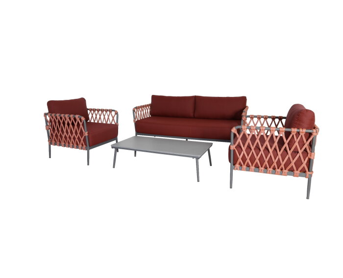 MARRAKESH LOUNGE SET 4PCS (2X CHAIRS  BENCH 81X186X69CM  TABLE 120X60X31CM)  -  ALU POWDER COATED ANTHRACITE