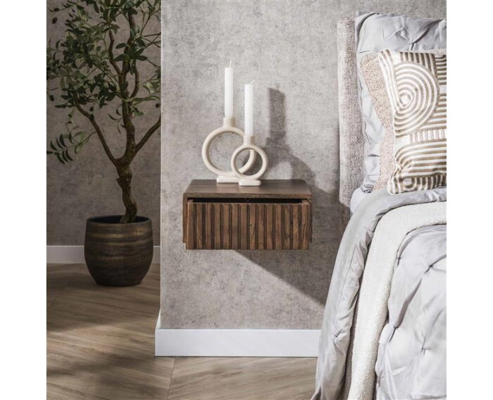 Nachtkastje 1L set/2 hangend Carve - Massief acacia drift brown