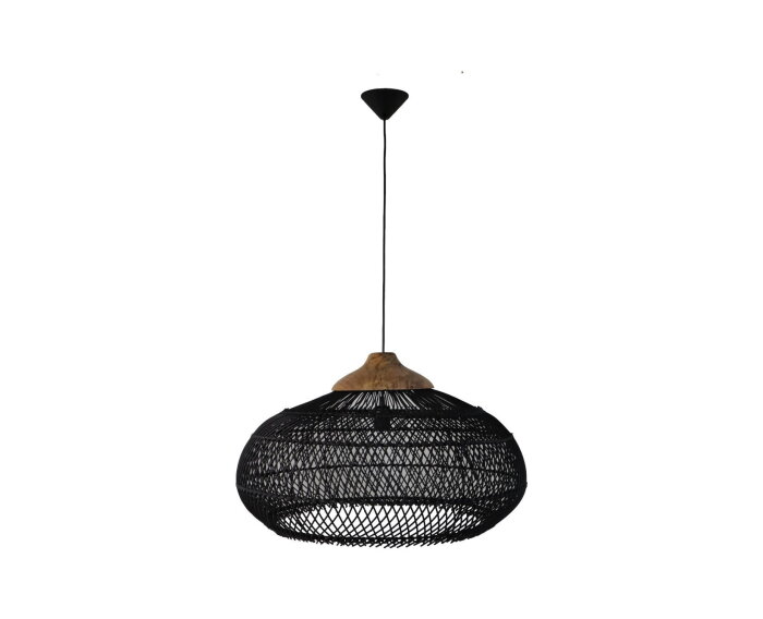 Hanglamp Rotan - 65x65x40 - Zwart/Naturel - Rotan/teak