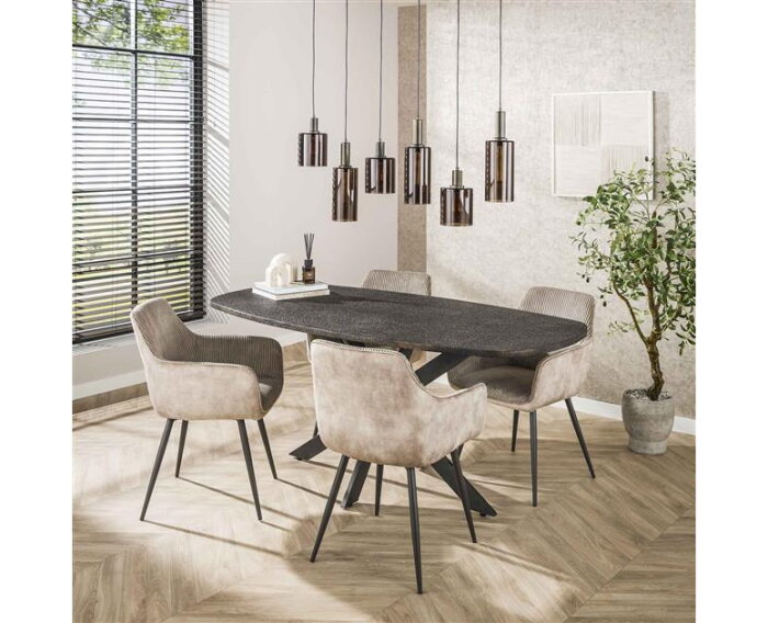 Eetkamertafel 180cm deens ovaal metallic - Grijs