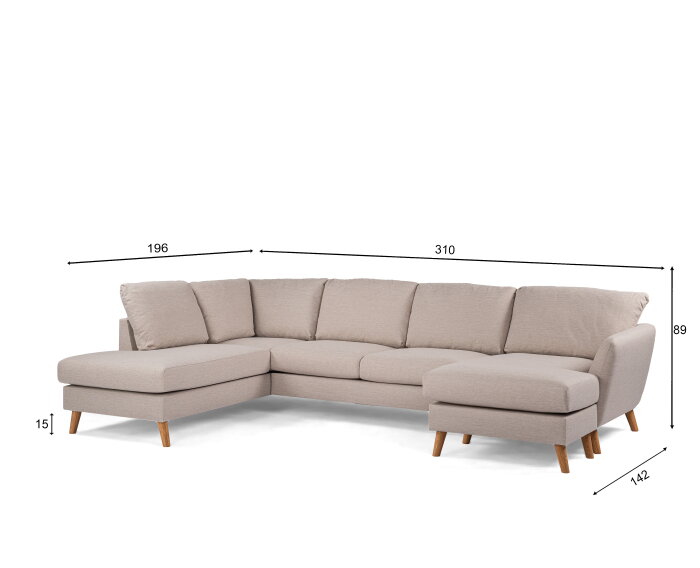 U-bank Lexington Links By-Olaf – Stof Inari 22 Beige – Eiken Poten – Royale Hoekbank – 310 x 196 cm
