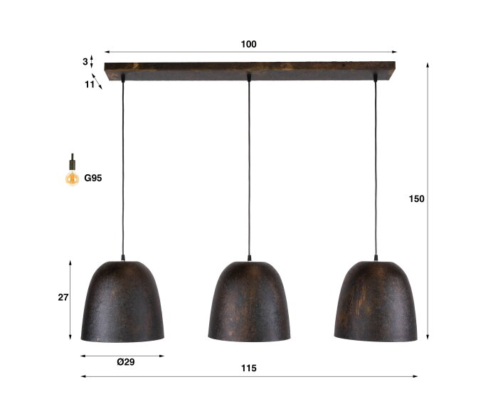 Hanglamp Nova 3L - Smoked brown