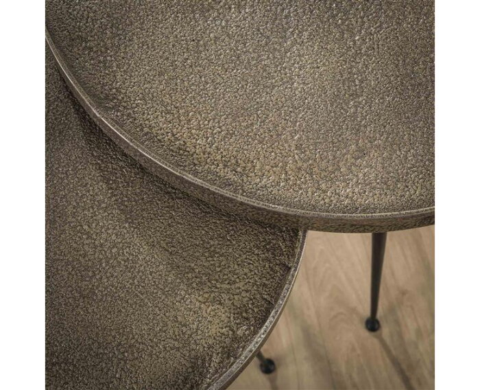 Salontafel set/2 rond print - Zilverkleurig gezandstraald