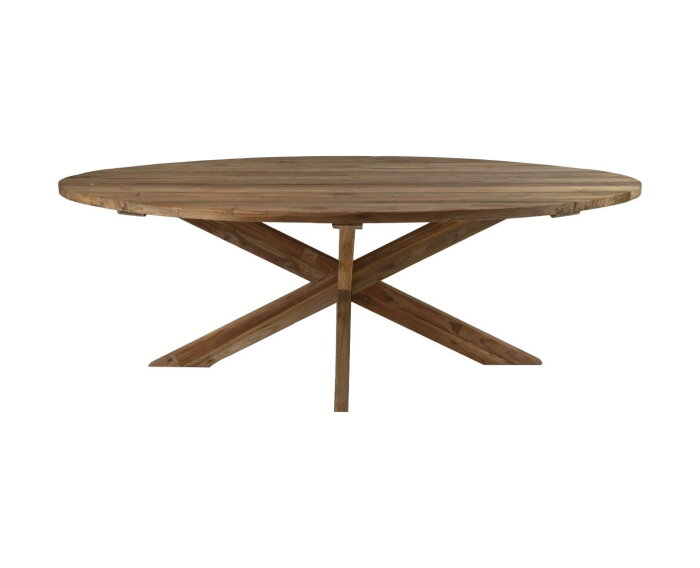 Eettafel tuin ovaal met kruispoot - 220x110x76 - Naturel - Oud teakhout