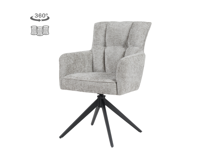 Eetkamerstoel Bardi met armleuning draaibaar - Stof Haga 09 Silver