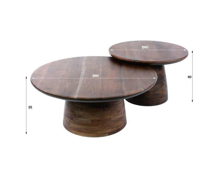 Salontafel Mova rond set/2 - Massief acacia bruin