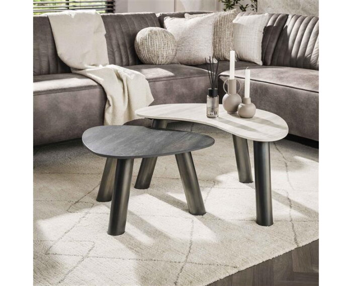 Salontafel set/2 organisch Twin - 3D ceramic mix travertine