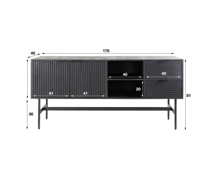 Dressoir Matheus 170 cm mangohout Zwart | Meubelplaats