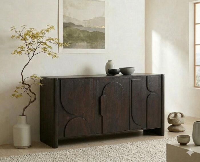 Dressoir Zana 160x80x40 cm - Japandi stijl - Mangohout - Bruin