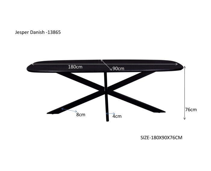 Eettafel Jesper Deens ovaal 180cm | Zwart
