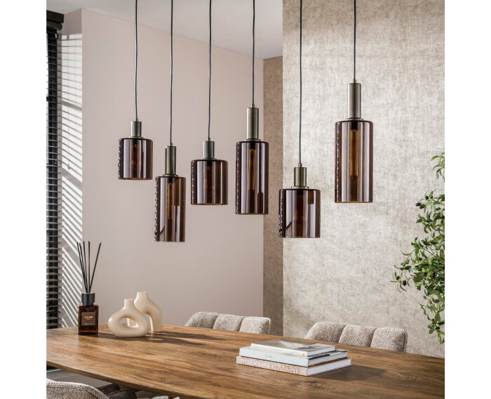 Hanglamp Sepiora 6-lichts Sienna Bruin &ndash; Luxe Hotel Chique Verlichting - 118x14x150 cm