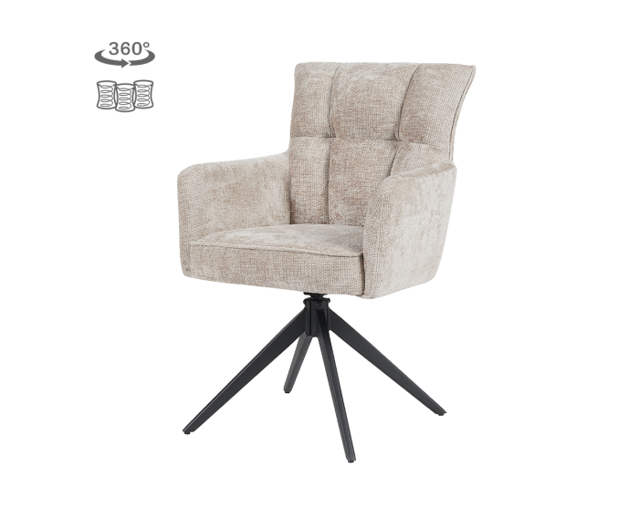 Eetkamerstoel Bardi met armleuning draaibaar - Stof Haga 30 Beige