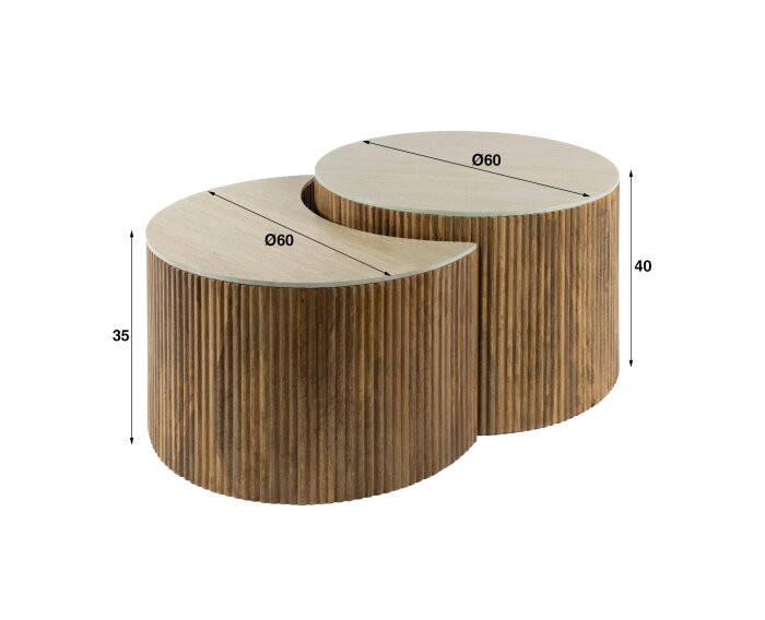 Salontafel Nuovo set van 2 halfrond travertin - Beige