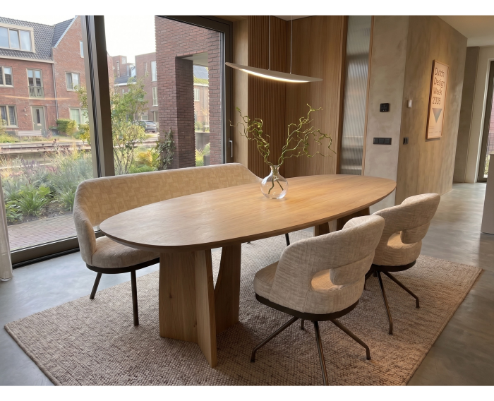 Eettafel Nina Deens ovaal massief eikenhout - Naturel - Japandi stijl - 200x100 cm