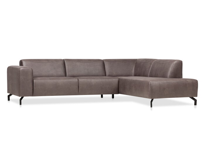 Hoekbank Bravino antraciet - kentucky 01 lederlook &ndash; Ottomane rechts &ndash; 275x210 cm