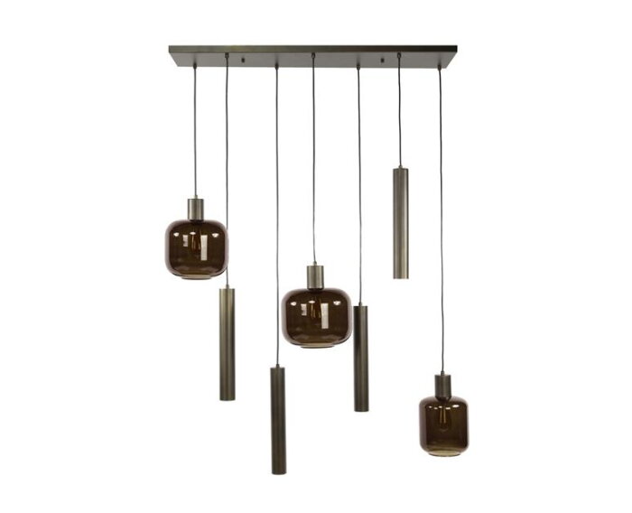 Hanglamp 4+3 metal and glass mix Bronza - Sienna brown