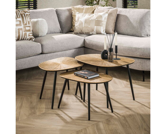 Salontafel Aurelia set van 3 vierhoekig metaal - goud