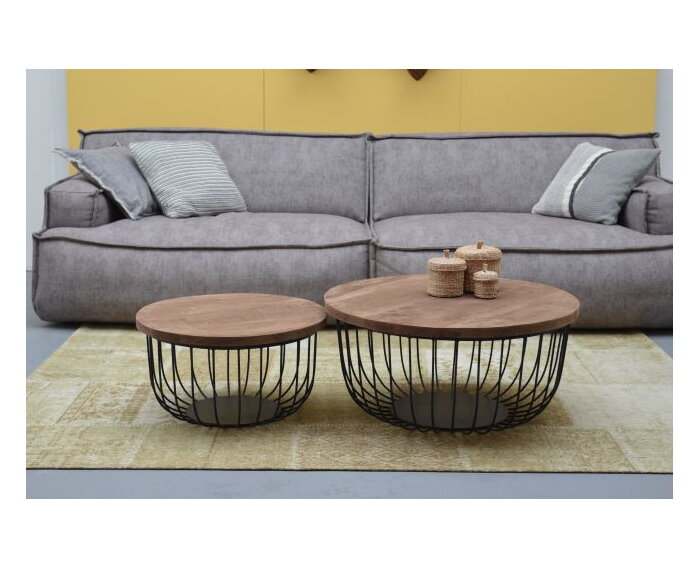 Koop de Brix salontafel set EVA | Zwart metaal + mango hout | € 295